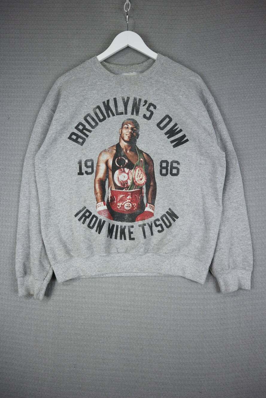 Roots of Fight Iron Mike Tyson 1986 Brooklyn Sweatshirt Gray Medium Graphic Pull